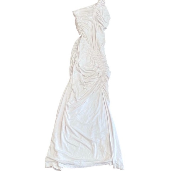 Jonathan SIMKHAI White Midi Dress Size Small Jessica Ruched Bodycon One Shoulder - Picture 4 of 6